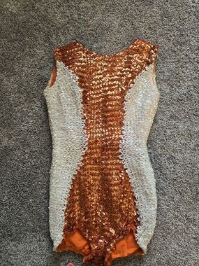 Sequin Bodycon Dress in Orange and Cream UT color Vintage Majorette Costume Zip